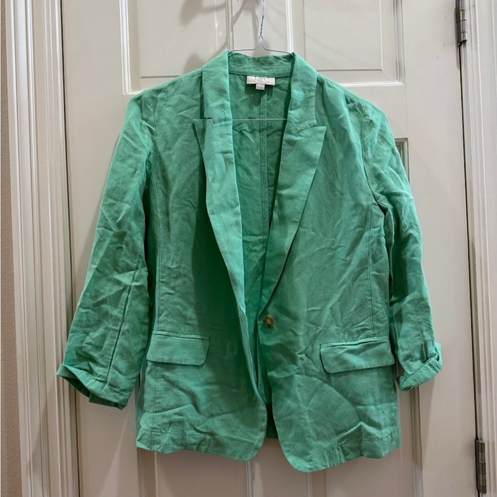 LOFT Green Blazer with Notched Lapels and 3/4 Sleeves